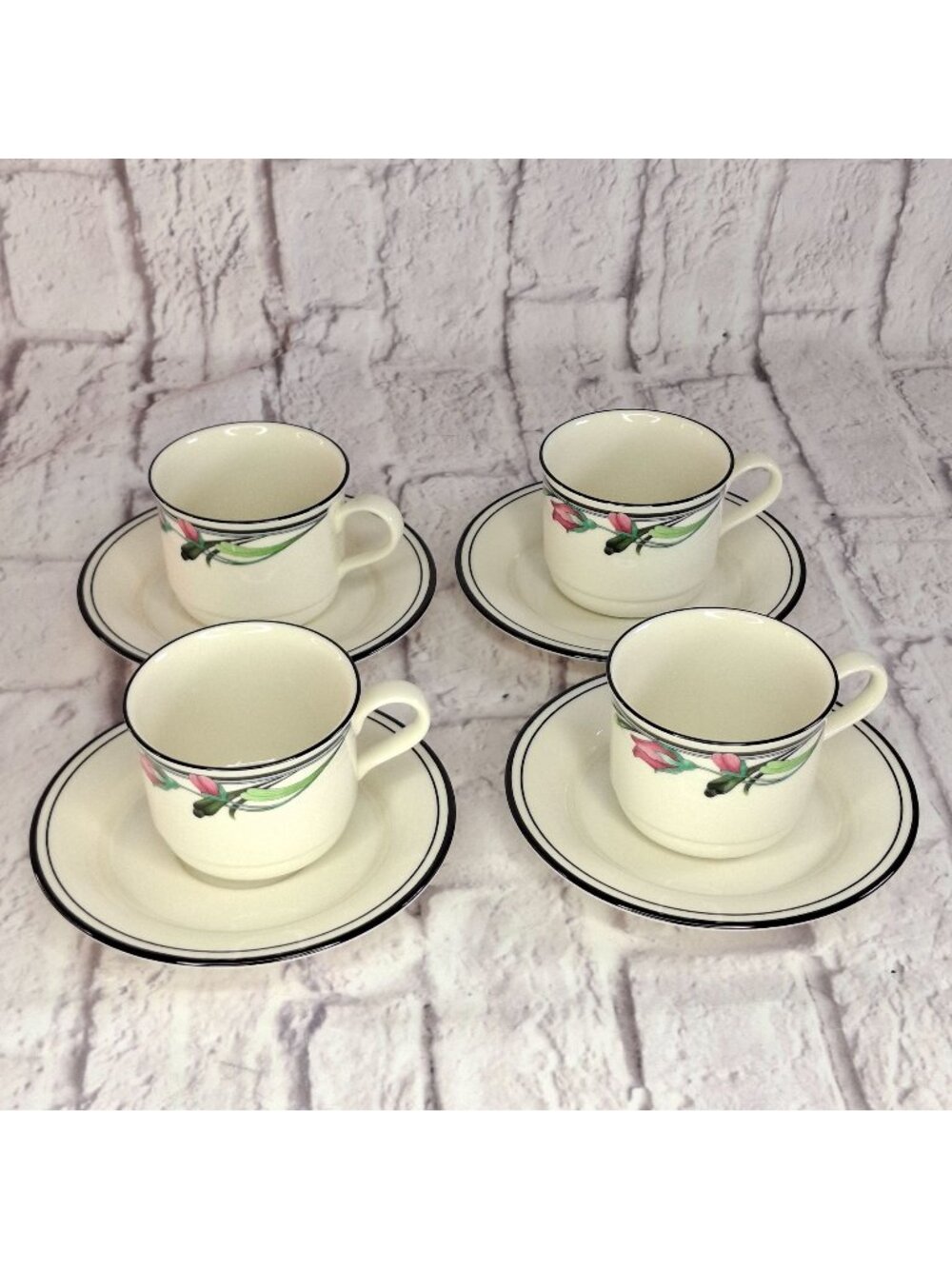 Vintage Lenox Chinastone Midnight Blossoms Teacups with Saucer Set of 4